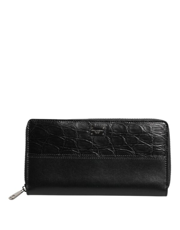 Dolce & Gabbana Schwarzes Leder Logo-Plakette Zip Around Continental Brieftasche